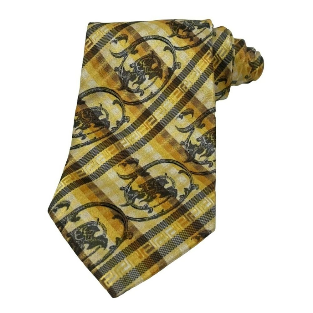Angelino 100% Silk Black and Yellow Tie Handmade in Italy